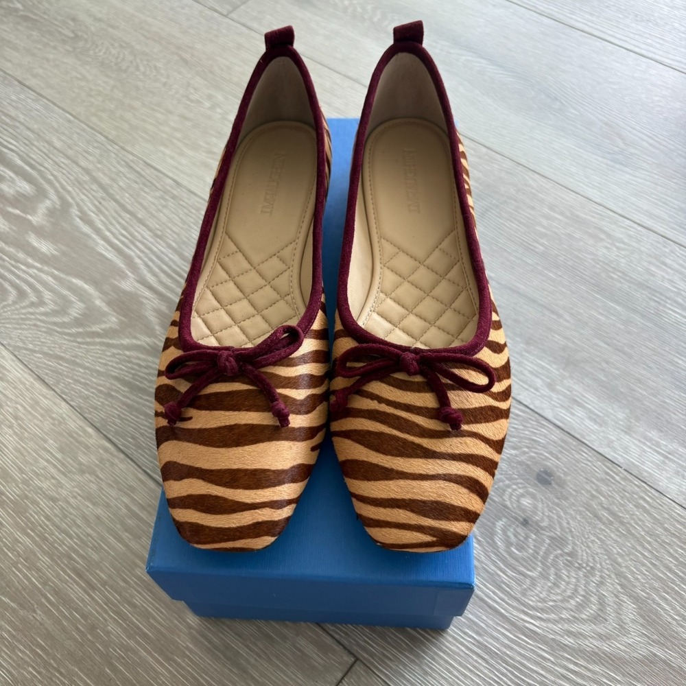 NWT J.McLaughlin Anastasia‎ Womens Brown Red Zebra Print Bow Ballet Flats Size 9
